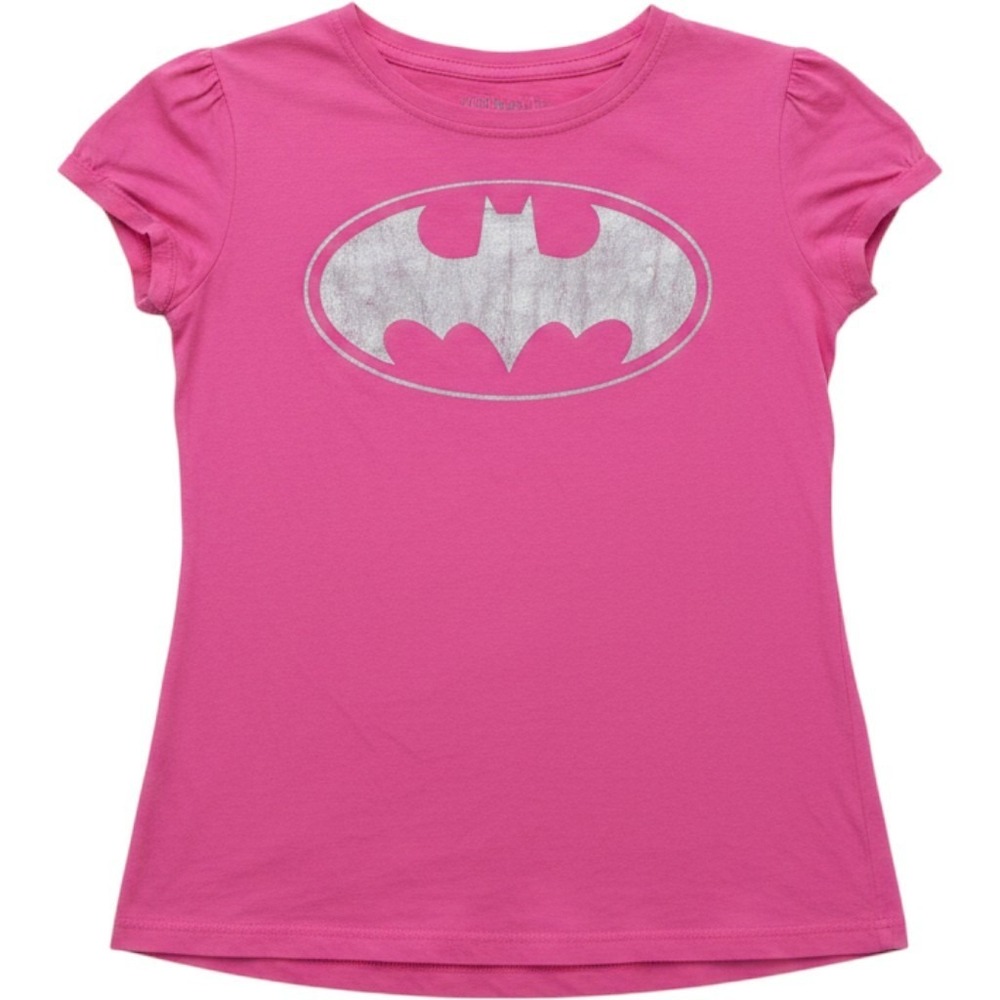 Batman Shirt Womens M Pink Crew Neck Short Sleeve Logo Graphic Jersey Top